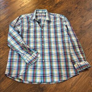 Alan Flusser Plaid Long Sleeve Button Down Shirt excellent size XL SPRING